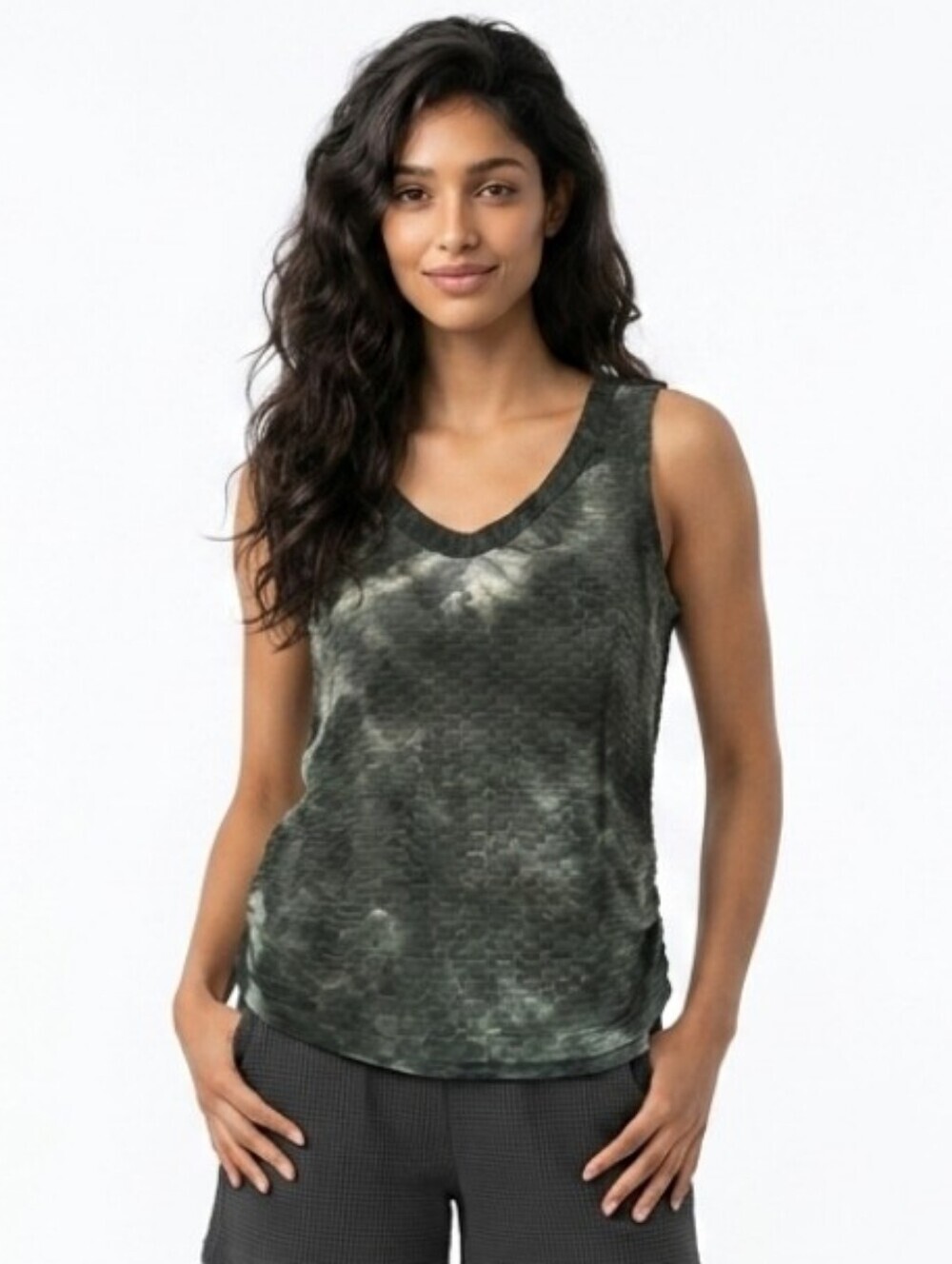 OMT Fashions Honeycomb Ruched Sides Tie Dye Top Size Large
